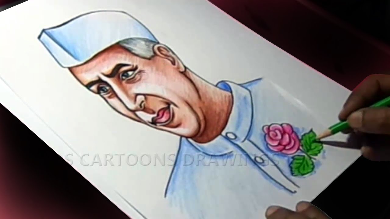 How to Draw Pandit Jawaharlal Nehru / Childrens Day Greeting Step ...