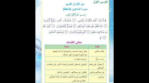قراءة وشرح سورة الماعون للصف الرابع الابتدائي