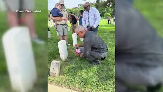 Former President Barack Obama surprised volunteers at Alexandria National Cemetery