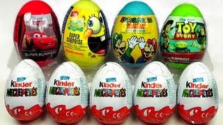 5 Kinder Surprise & 4 Surprise Eggs, Cars 2 Spongebob Toy Story Super Mario