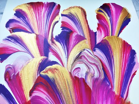 Fluid Art Flower Bouquet  String Pulling Acrylic Pouring Techniques 