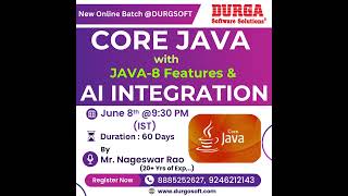 CORE JAVA with JAVA-8 Features & AI Integration Online Training @ DURGASOFT #durgasoftware #shorts