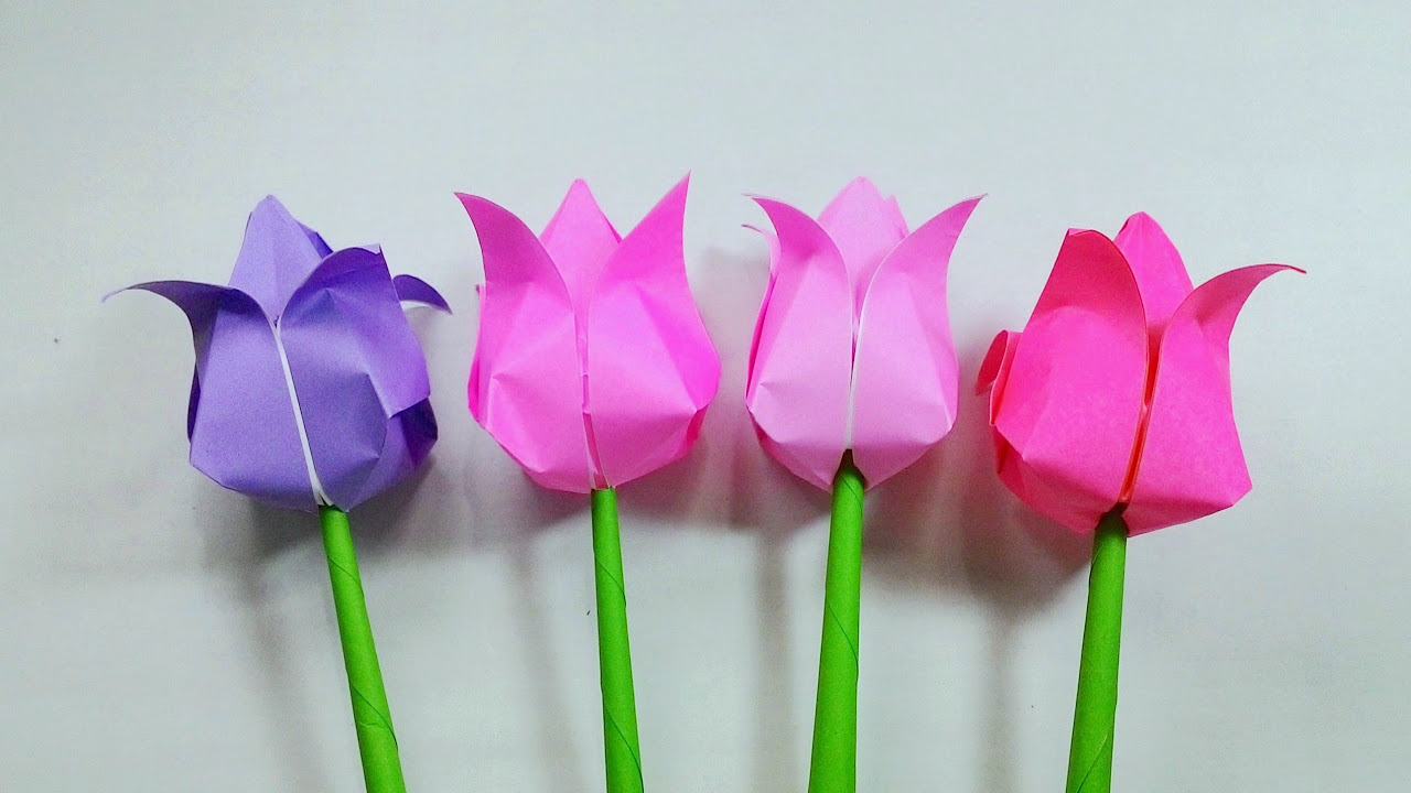 กระดาษรายงานสวยๆ  New Update  Origami Tulips ...พับดอกทิวลิป...