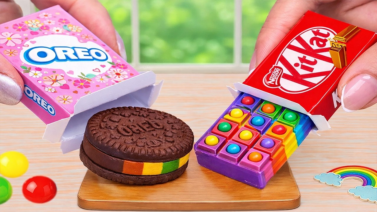 How To Make Mini Rainbow Cake with Pink OREO and Traditional KITKAT Chocolate | Mini Bakery