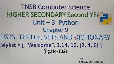 Lists in Python, Part 1, in Tamil, Chapter 9, LISTS, TUPLES, SETS AND DICTIONARY, A.Jaya Mabel Rani