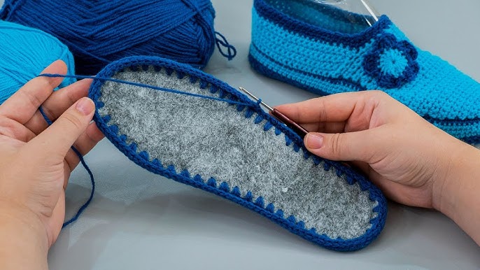 How to crochet on shoe sole 