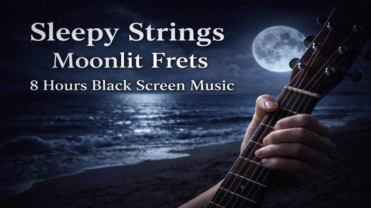 8 HOURS Black Screen Guitar Music : Sleepy Strings Moonlit Frets