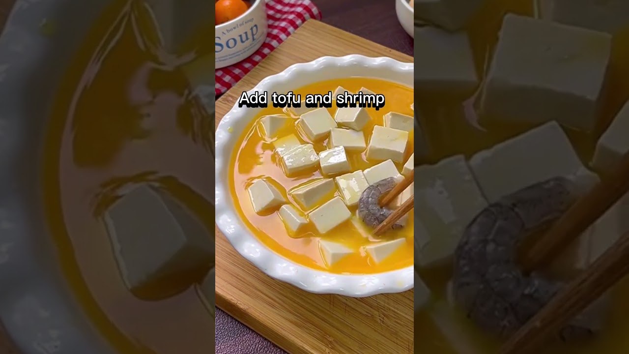 Steamed tofu egg shrimp dish