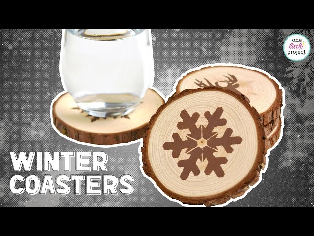 DIY Wood Coasters  Wood Slice Winter Coasters 