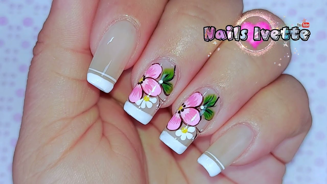 Uñas decoradas con french y flores / Diseño de uñas para principiantes /  Uñas básicas con francés - thptnganamst.edu.vn