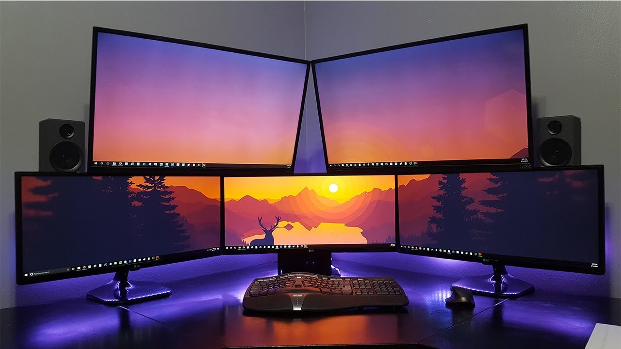 Five Computer Monitors Ultimate Desk Setup 2018 Youtube