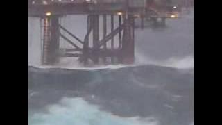 HUGE WAVE HITS DUNBAR OIL RIG NORTH SEA