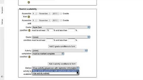 Conditional activities in Moodle 2.0