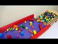 Marble run race ☆ Big wooden dump truck & handmade wooden slope course!