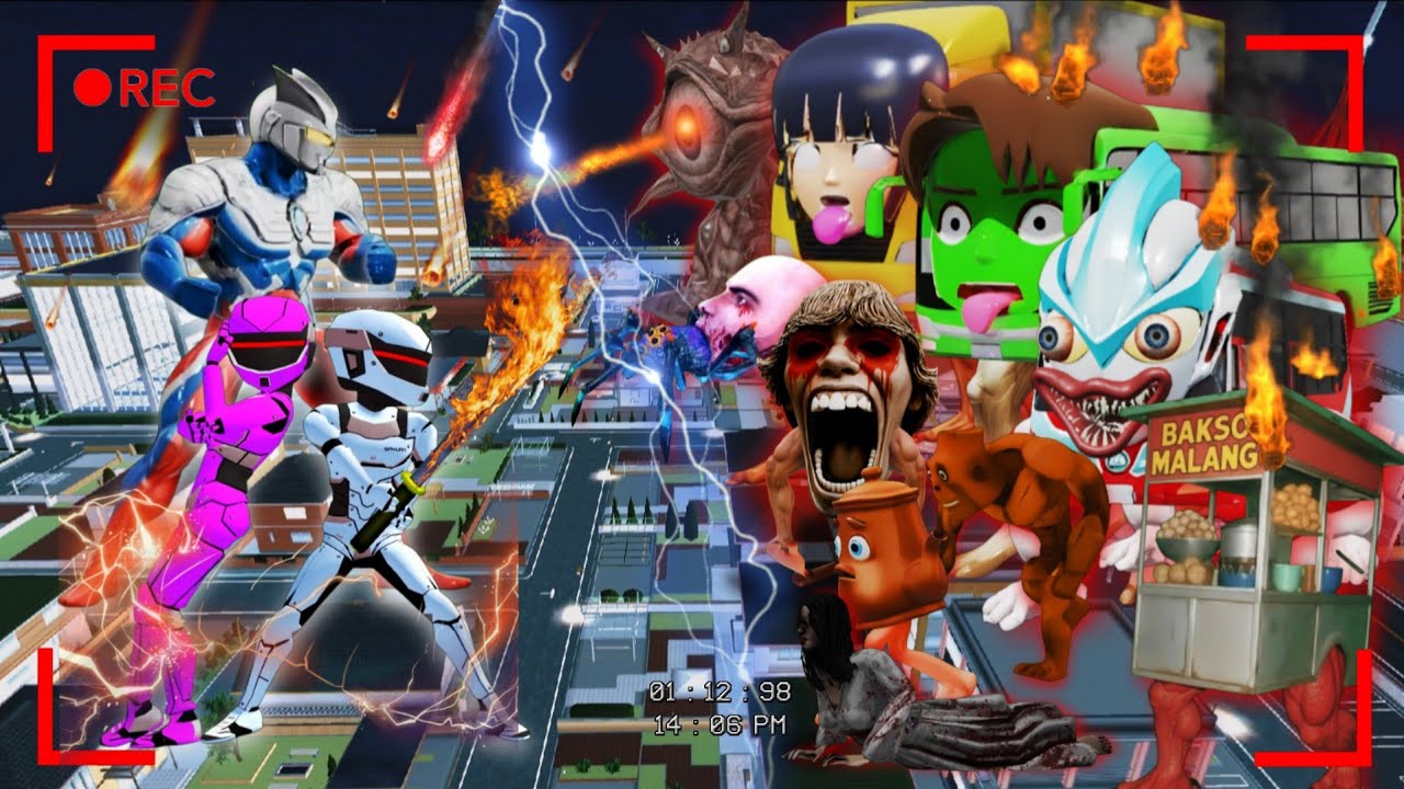 DAHSYAT! Pertarungan sengit ULTRAMAN  OTOT & RANGER VS Anomali Roda Hidup 💥| Sakura School Simulator