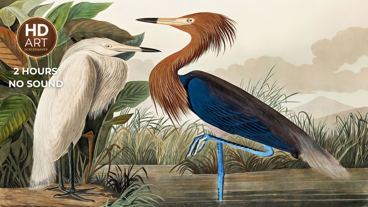Purple Heron by John James Audubon | 2 Hour Screensaver for Your TV