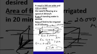 A Canal 300 cm Wide 120 cm Deep | 20 km/h Flow | Find Area Irrigated in 20 Minutes