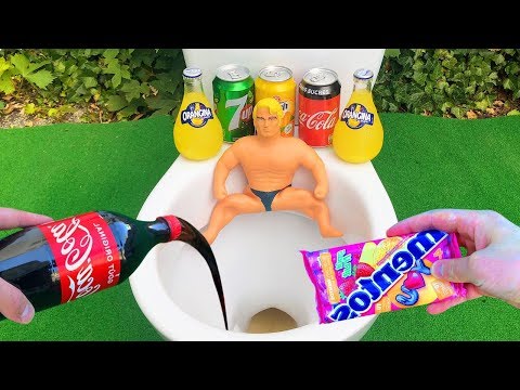 Experiment !! Stretch Armstrong VS Cola, Pepsi, Fanta, Sprite and Mentos in Toilet - Experiment !! Stretch Armstrong VS Cola, Pepsi, Fanta, Sprite and Mentos in Toilet
