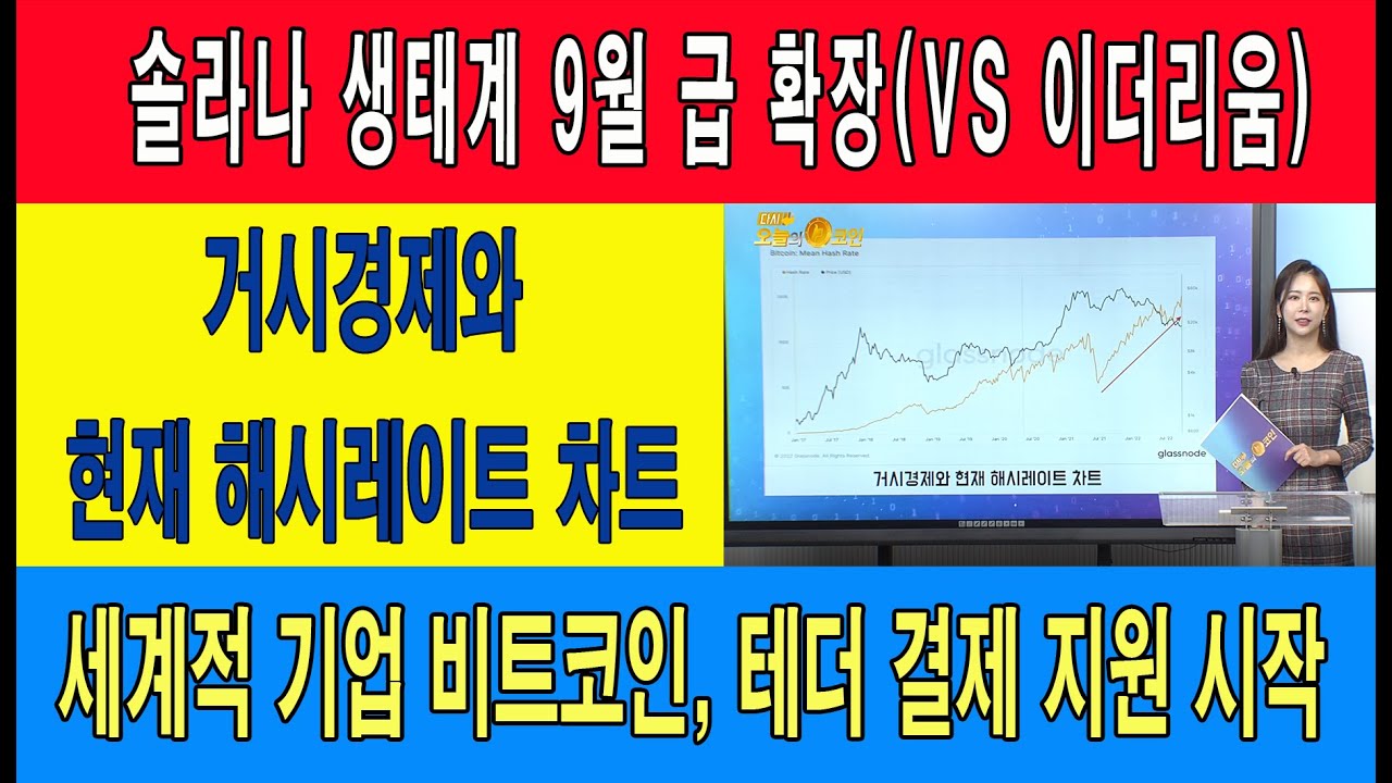 거시경제와 현재 해시레이트 차트/솔라나 생태계 9월 급 확장(VS 이더리움)/세계적 기업 비트코인, 테더 결제 지원 시작 -  YouTube