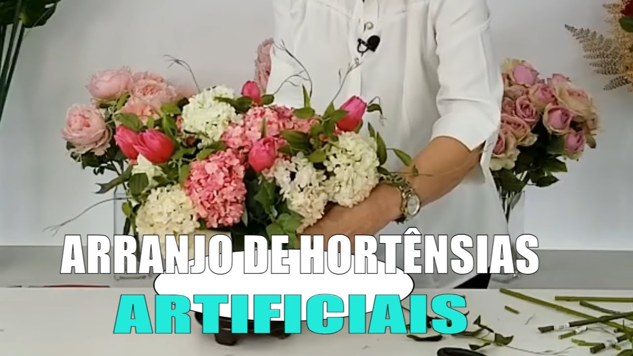 Lindo Arranjo com HORTÊNSIAS ARTIFICIAIS para Centro de Mesa