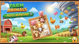 Learn Farm Animals with Puzzle 🐄🐷🐴 Fun Animal Activity for Kids | Tornado Scatters Puzzle Pieces! screenshot 1