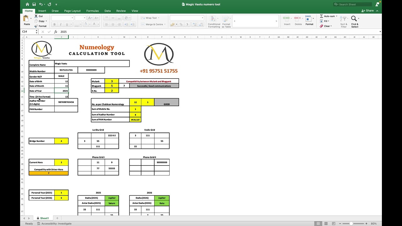 Numerology Tool By Magic Vastu Automatic calculation Numbro Tool