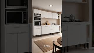 Armário de Cozinha Com Tampo CP07 280cm Pérola Branco Z34 #cozinha