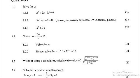B | MAY-JUNE 2022 GRADE 12 MATHEMATICS P1 - Quadratic & Simultaneous Equations : QUESTION 1 PAPER 1