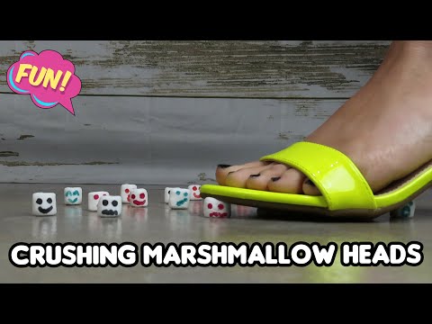 Crushing Tiny Marshmallow Heads in Yellow Heels 18+ *Fetish - ASMR* Walk Over