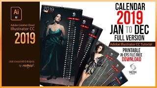 Calendar 2019 Full Design Tutorial in Illustrator CC I  Ai File Free Download I Sketch Station screenshot 2