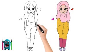 Başörtülü Kız Çizimi How to Draw a Hijab Girl #hijabgirl #drawinggirl