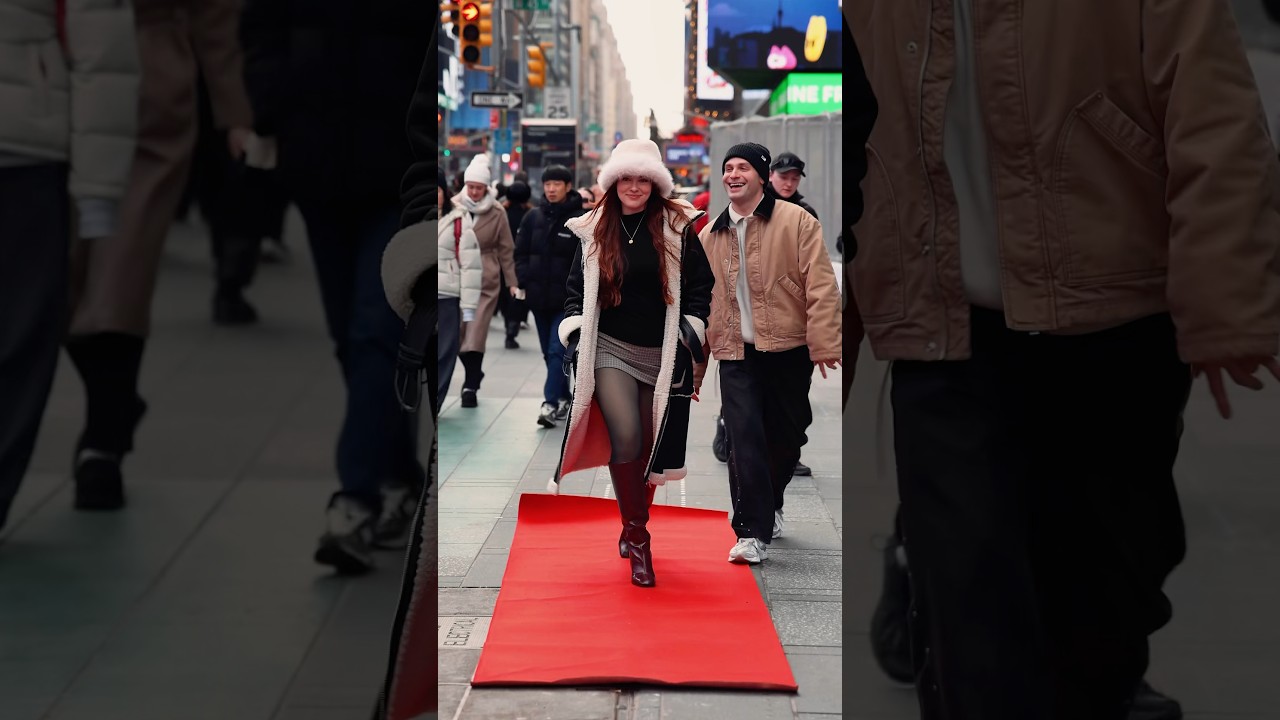 Times Square is loud, but her smile was louder than all the billboards🥰#RedCarpetBoy