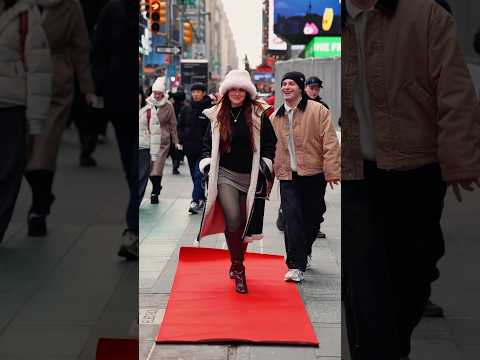 Times Square is loud, but her smile was louder than all the billboards🥰#RedCarpetBoy