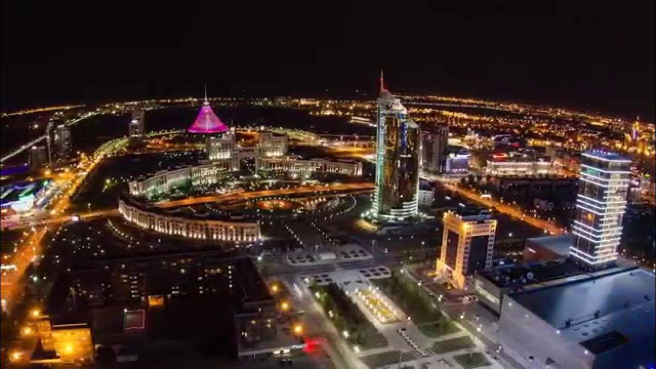 Astana Night Bridge Quay and Water Stock Photo - Image of city, buildings: 56822