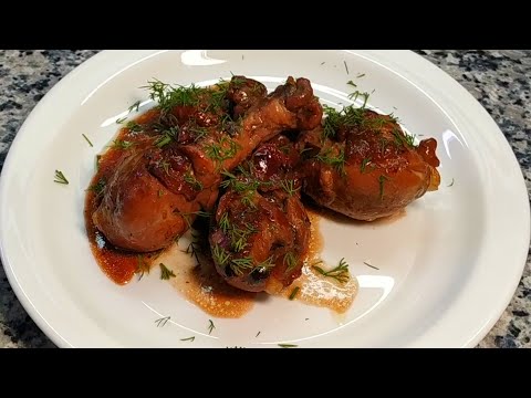 Куриная голень, тушеная с вишней 🌟 Chicken drumstick stewed with cherries