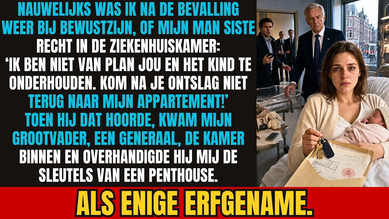 Ik lag net in het ziekenhuis met mijn pasgeboren dochter toen mijn man zei dat hij ons niet wilde onderhouden. “Vraag maar een scheiding aan,” zei hij koel en liep weg. Maar de deur zwaaide open...