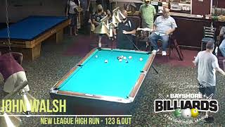 John Walsh 123 &amp; Out - Bayshore Billiards 14.1 League - New League High Run