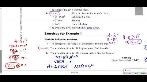 Geometry, Section 11.2, Areas of Circles and Sectors