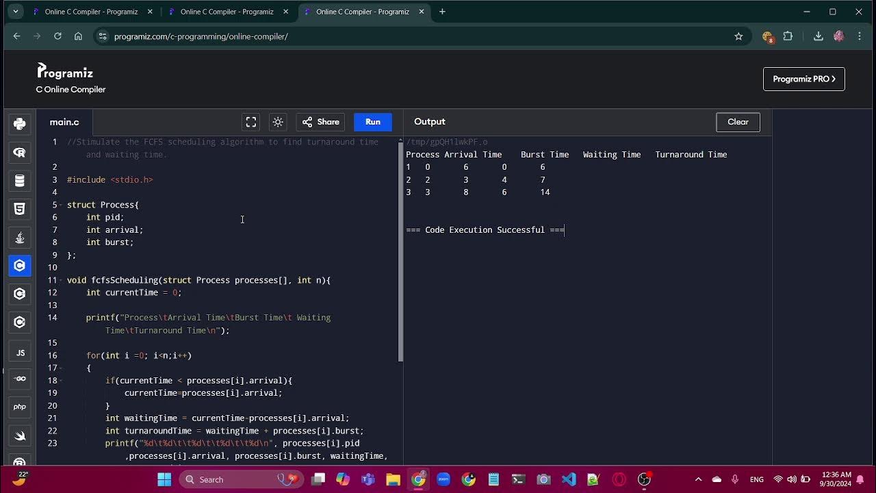 FCFS Scheduling C-Program Code - YouTube