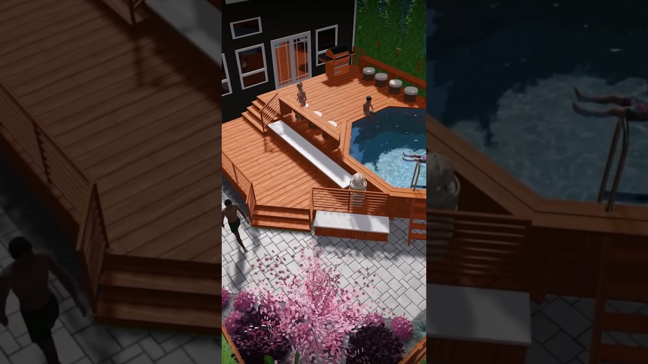 Cool 3D Pool Deck Design Of An Above Ground Pool & Deck 