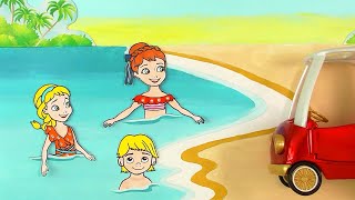 בובות מנייר- אלזה ואנה בטיול בים