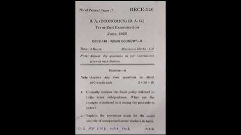 IGNOU BECE 146 Question Paper Indian Economy II#ignou #ignouassignment #ignouuniversity #ignouupdate