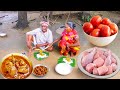 Tomato chicken curry prepared by santali tribe grandma and eating together  chicken curry