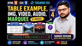 HTML CSS and tailwind css - table example, img, video, audio, marquee etc - Part 4
