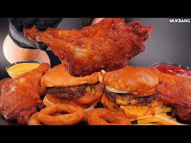 ASMR MUKBANG | Burgers 🍔 Fried Chicken 🍗 EATING 프랭크버거 햄버거 통다리 치킨 소스 퐁당! 먹방