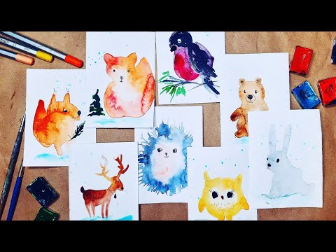 Лесные Животные |Акварельные Открытки Как Нарисовать Просто