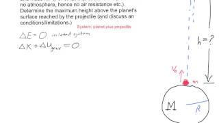 Maximum height of projectile launched from surface of a planet without an atmosphere (example)