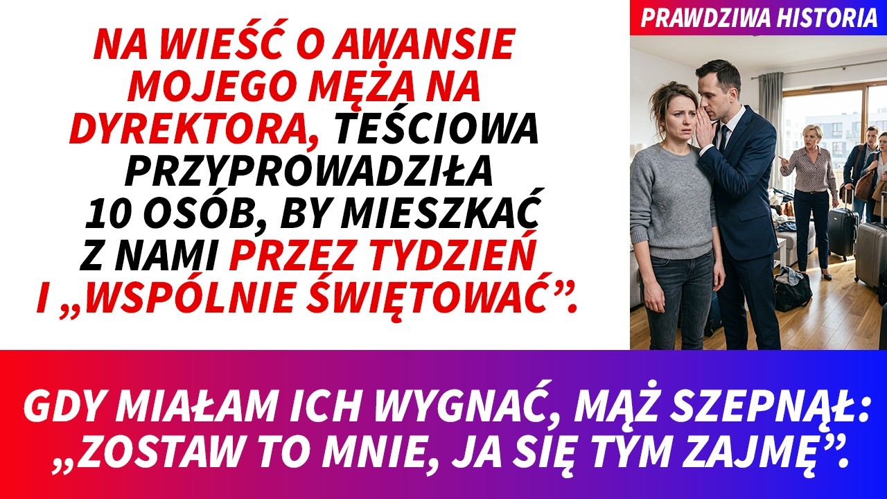 „Zostaw to mnie, ja się tym zajmę” – szepnął mój mąż, gdy jego matka wparowała do naszego domu z dziesięcioma osobami i walizkami, ogłaszając, że zostają na tydzień, by świętować jego awans. Ledwo...