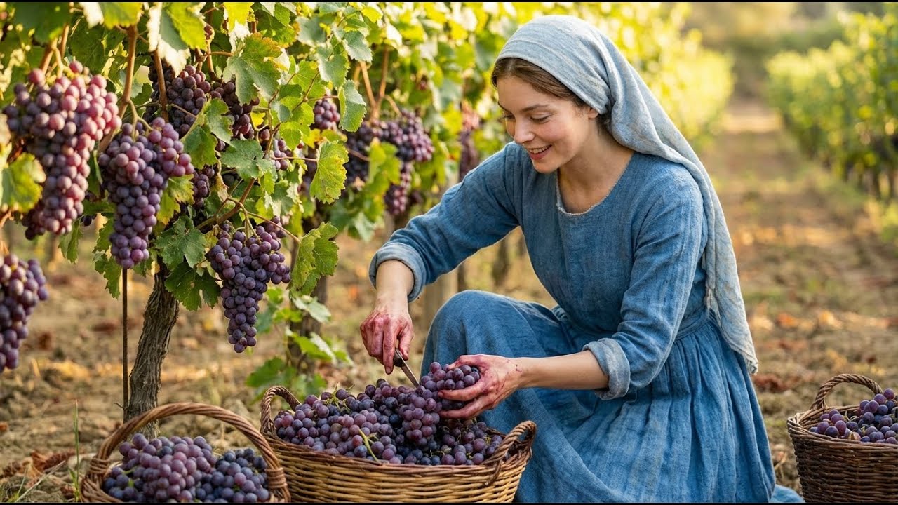 Virgin Mary Planting, Caring for, and Harvesting Grapes| AI Christian Tribute