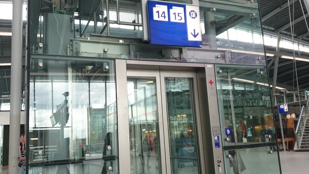 A strange KONE NomonoSpace elevator. Track 14 and 15, Utrecht Central Station, Netherlands.